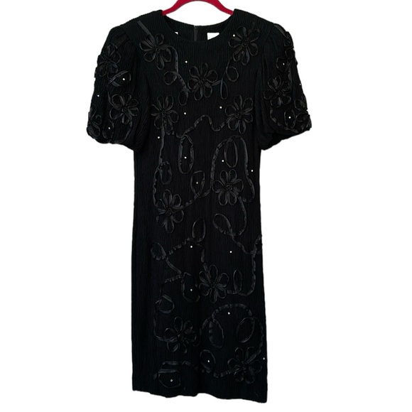 Vintage 80’s Leslie Fay Petite Black Cocktail Party Dress Size 12 - Picture 1 of 16